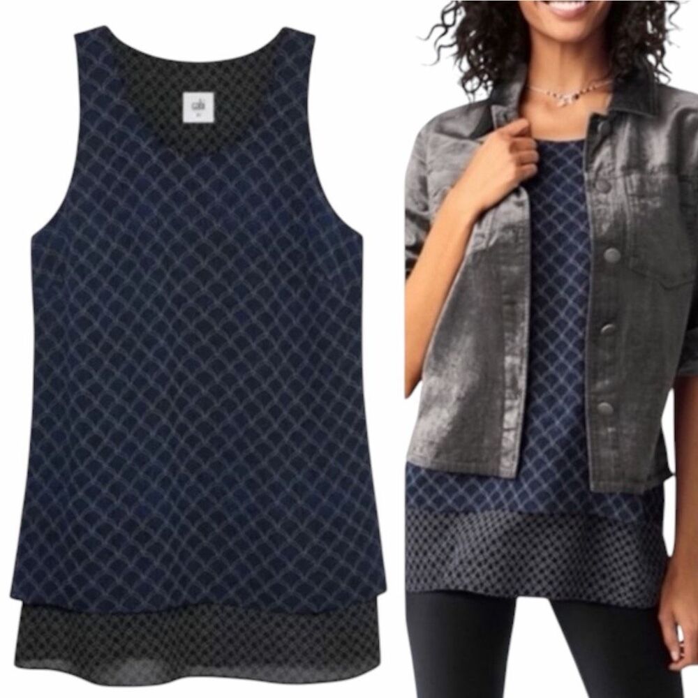 CABI Women’s Navy Blue Scallop Tank Top XL Style #3783